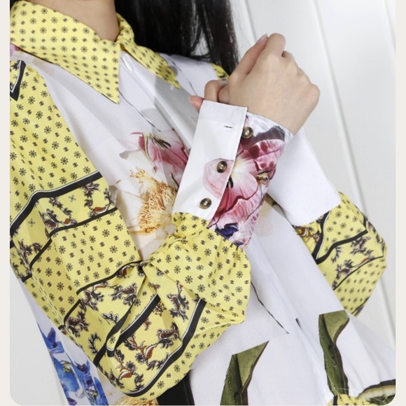 NEW GANNI Hemlock Silk Chiffon Floral Color Block Dress - Size 4 - Picture 3 of 5